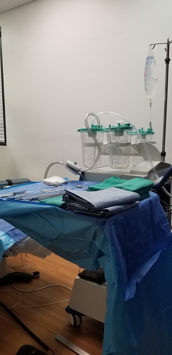 Medical equipment arranged in a sterile environment.