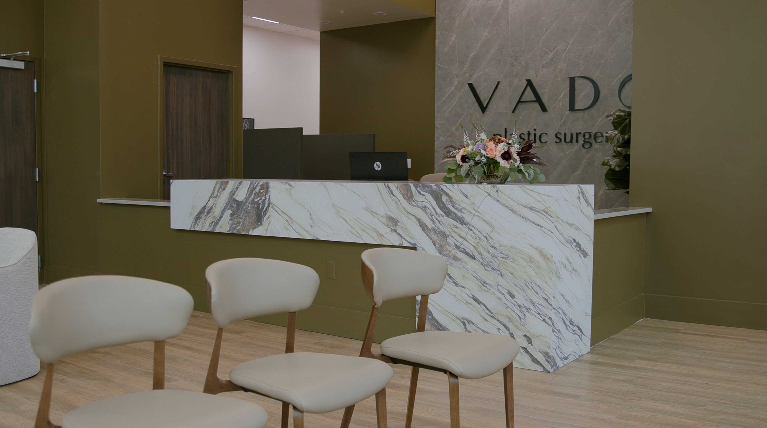 Modern reception area of a plastic surgery clinic.